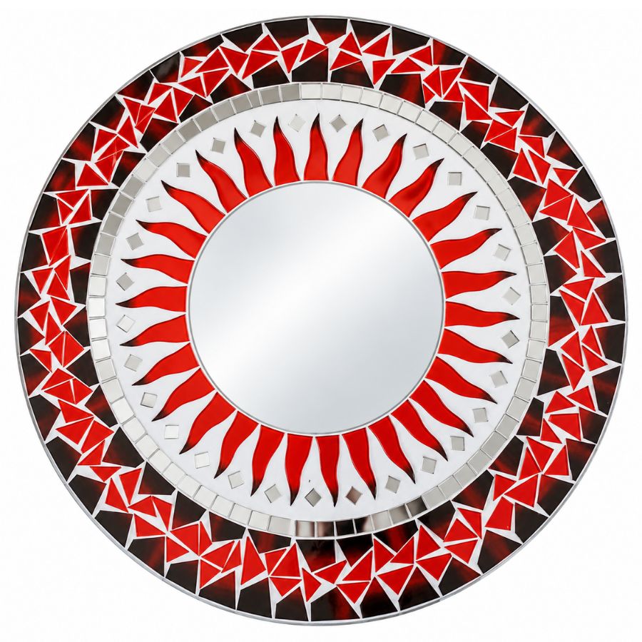 Miroir Soleil Mosaïque rouge et blanc 40 cm Feng Shui