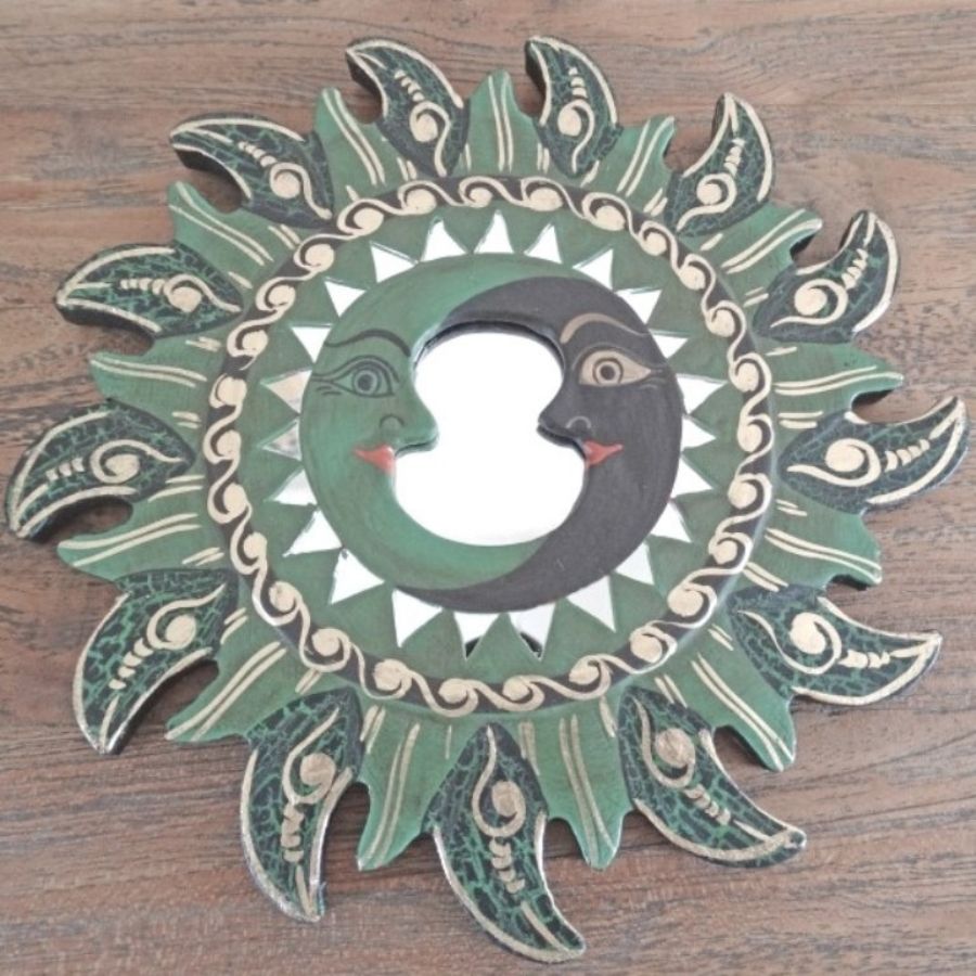 Miroir Soleil vert Feng Shui artisanal 20cm