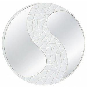 Miroir Yin Yang Mosaïque blanc 40cm Feng Shui
