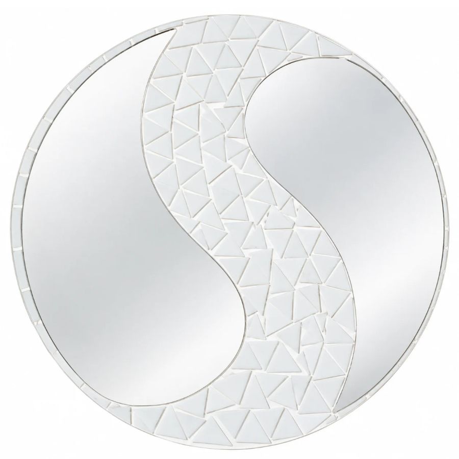 Miroir Yin Yang Mosaïque blanc 40cm Feng Shui