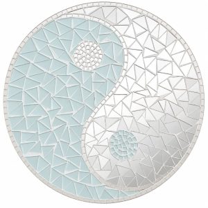 Miroir Yin Yang Mosaïque blanc 40 cm Feng Shui