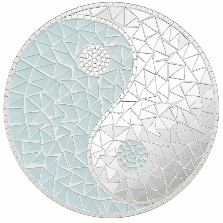 Miroir Yin Yang Mosaïque blanc 40 cm Feng Shui