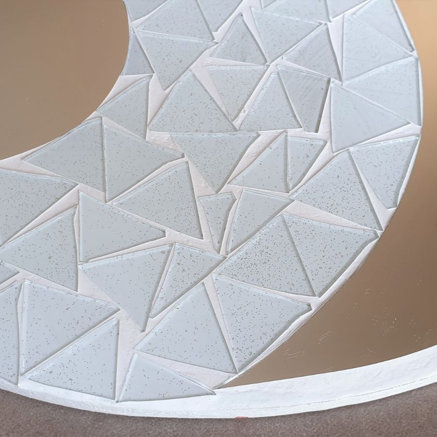Détail mosaïque du Miroir Yin Yang blanc 40cm