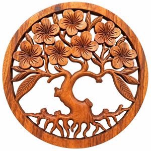 Panneau Décoratif Sculpté Arbre de Vie Sacré 40cm en bois de suar