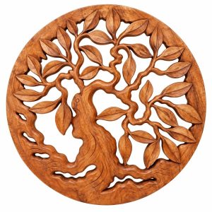 Panneau Décoratif Sculpté Arbre de Vie Sagesse 40cm en bois de suar
