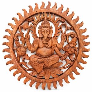 Panneau Décoratif Sculpté Ganesh 40cm en bois de suar naturel