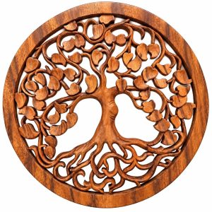 Panneau Décoratif Sculpté Arbre de Vie 40cm en bois de suar vu de face