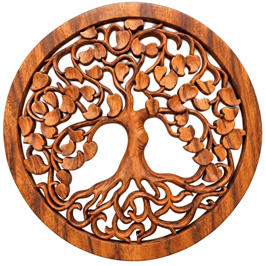 Panneau Décoratif Sculpté Arbre de Vie 40cm en bois de suar vu de face