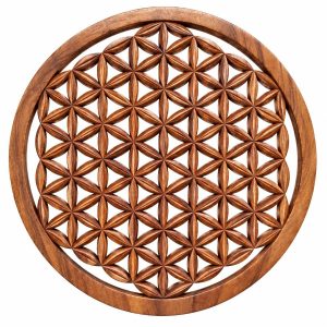Panneau Décoratif Sculpté Fleur de Vie 40cm en bois de suar naturel