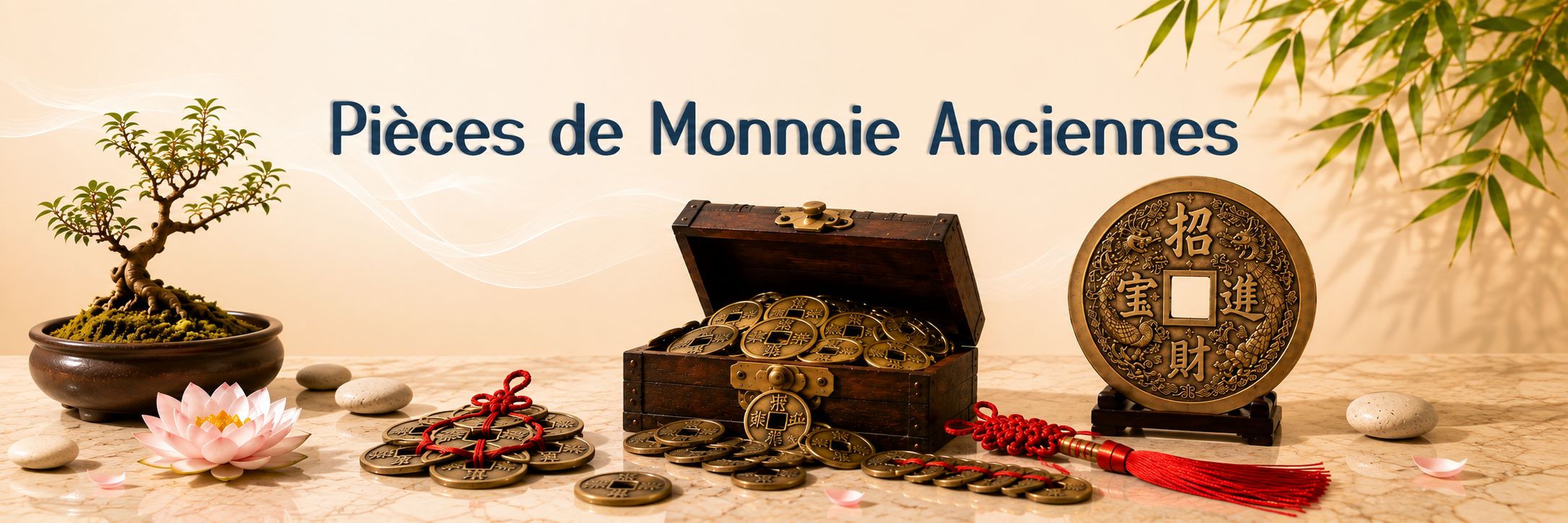 Pièces de monnaie anciennes Feng Shui, pièces chinoises et amulettes de prospérité