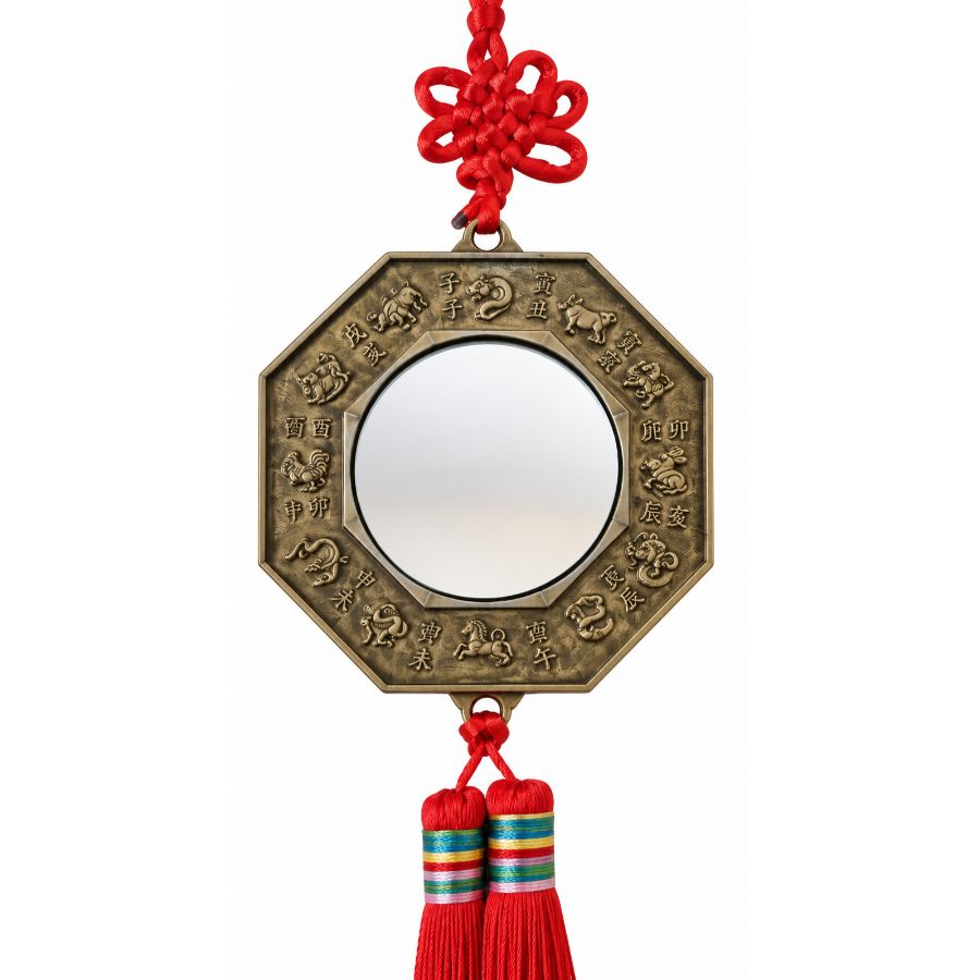 Verso Suspension Miroir Plat Bagua Zodiaque avec 12 animaux chinois