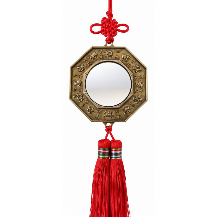 Verso Suspension Miroir Plat Yin Yang Bagua avec zodiaque chinois