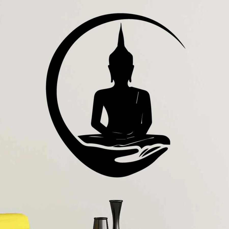 Grand sticker Bouddha protection noir en décoration murale zen