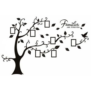 Sticker Bel Arbre à Photos noir avec cadres photo, branches, oiseau et inscription Families Are Forever