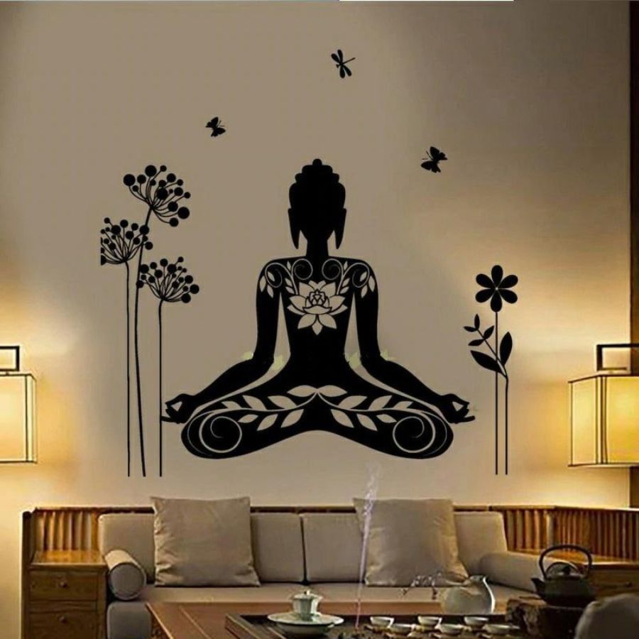 Sticker Bouddha lotus fleuri en décoration murale zen
