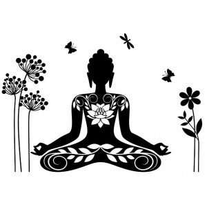 Sticker Bouddha lotus fleuri avec fleurs et papillons