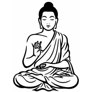 Sticker Bouddha Vitarka Mudra noir assis en méditation