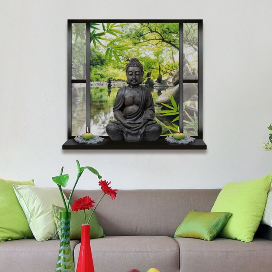 Sticker Bouddha Zen aux Bambous en décoration murale zen