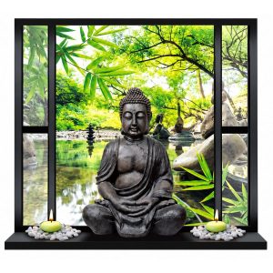 Sticker Bouddha zen aux bambous dans un paysage Feng Shui