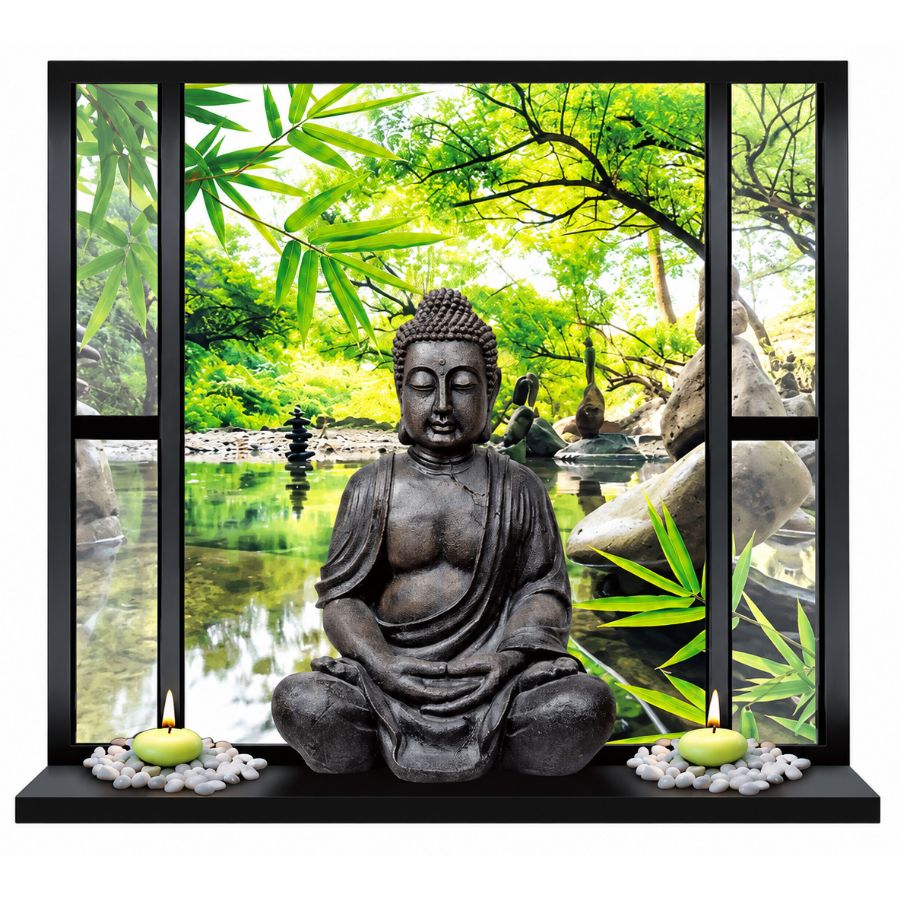 Sticker Bouddha zen aux bambous dans un paysage Feng Shui