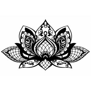 Sticker Lotus Yoga Mandala noir aux pétales ornés de motifs géométriques et floraux