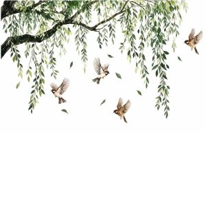 sticker oiseaux feng shui branches vertes arbre decoration murale nature