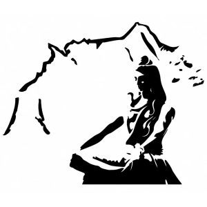 Sticker Shiva du renouveau noir devant un paysage montagneux