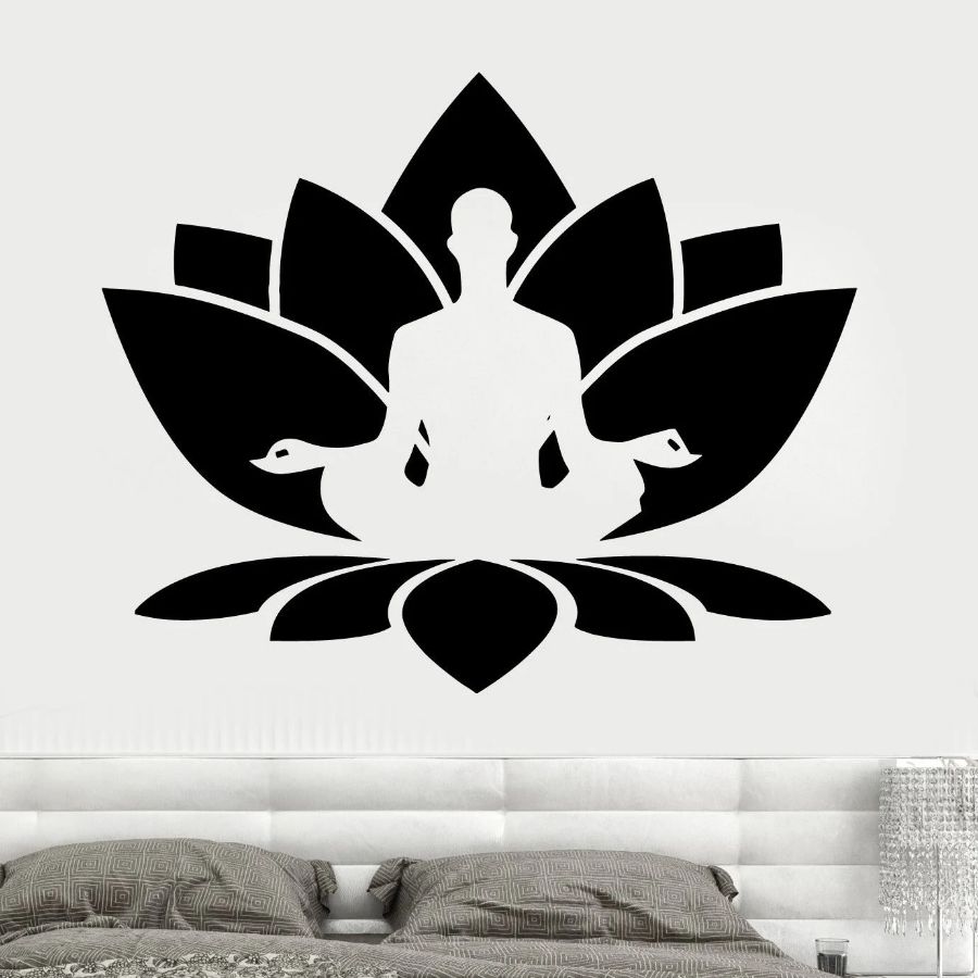 Sticker yogi sur fleur de lotus en décoration murale dans une chambre